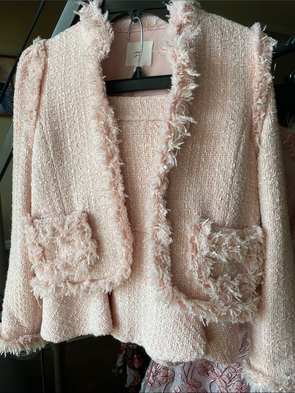 Girls' Textured Fringe Jacket in Blush Pink